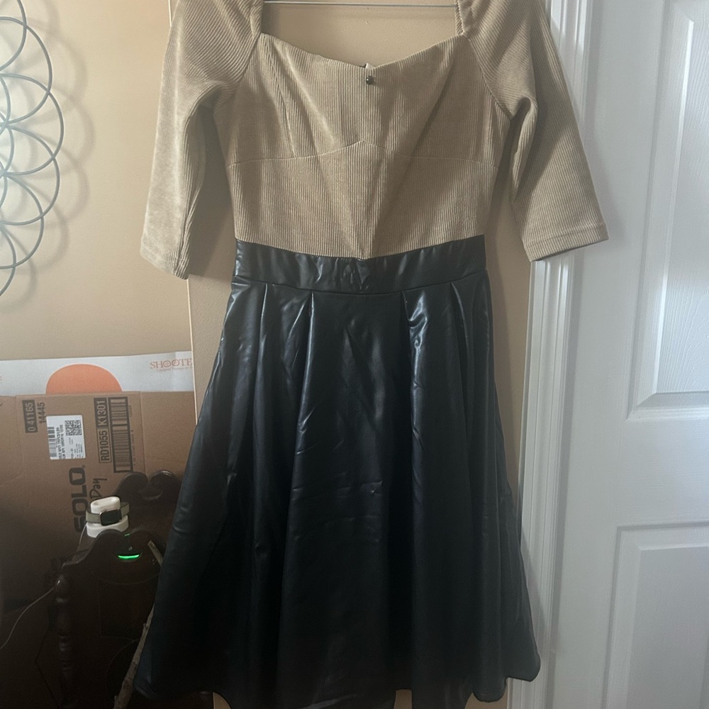 Chic Black and Tan Long Sleeve Dress